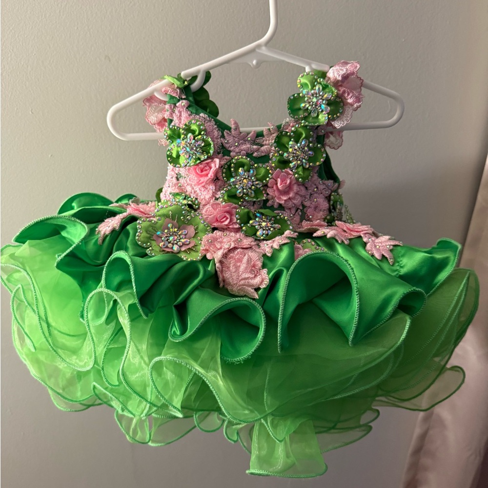 Green and Pink Floral Pageant Dress